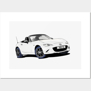 White Mazda Miata MX-5 Roadster Posters and Art